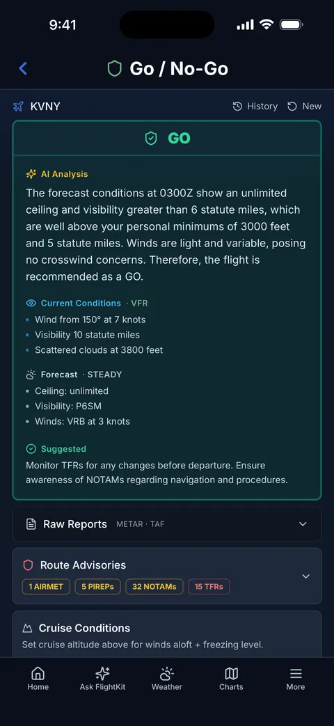 FlightKit Go / No-Go — A go/no-go brief against your personal minimums