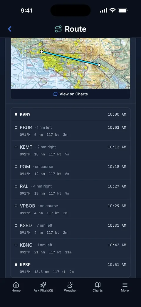 FlightKit Route planner — A VFR nav log that plans around the airspace